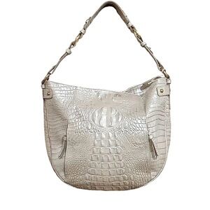 Brahmin Metallic Silver Crocodile-Embossed Shoulder Bag